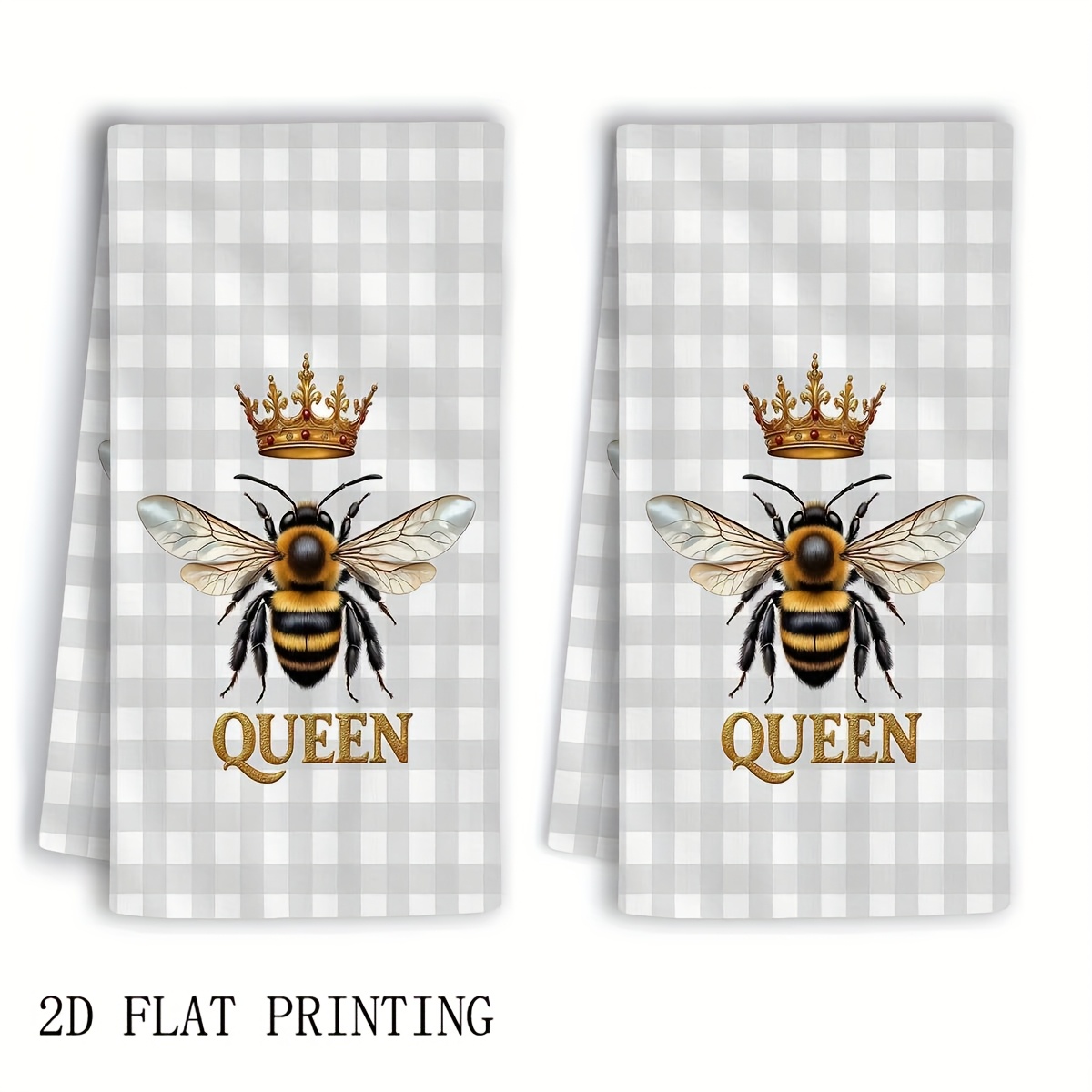 Home Cooking Queen - 2Pcs, Plaid Queen Bee Garden Kitchen